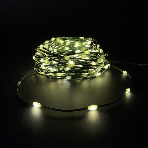 Декор гирлянда КАПЛИ на плоском зеленом проводе белый свет 8 функций 350 ламп 2625 см