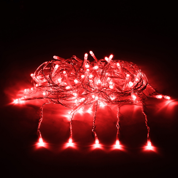 Электрогирлянда "Занавес" 156 красных LED ламп, 12 нитей, контроллер 8 режимов, прозрачный провод, 1,5*1,5 м, 220 v /20